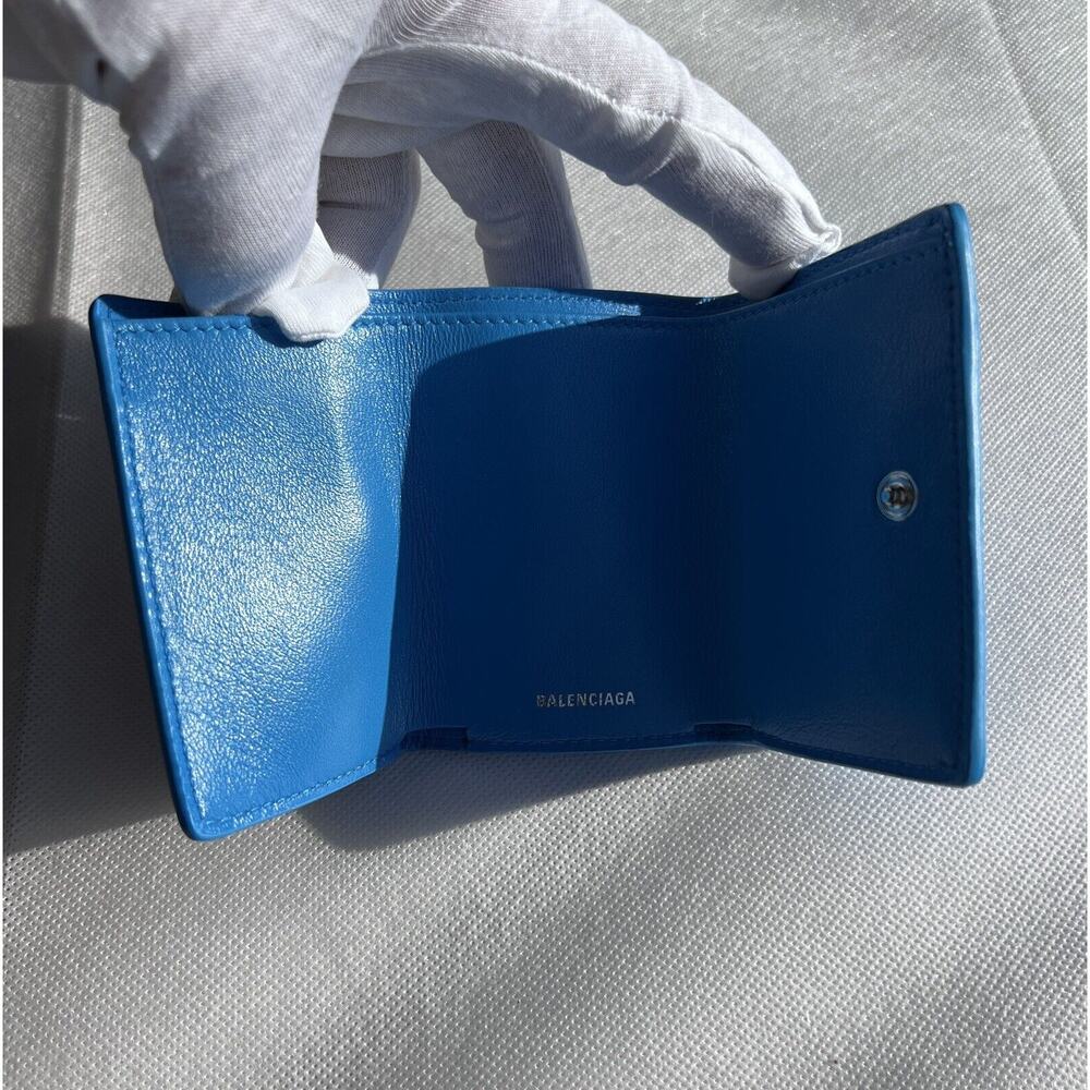 Balenciaga Polka Dot Calfskin Papier Mini Wallet Blue & White - Picture 3 of 7